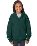 Hanes P480 EcoSmart Youth Full-Zip Hooded Sweatshirt Deep Forest XS