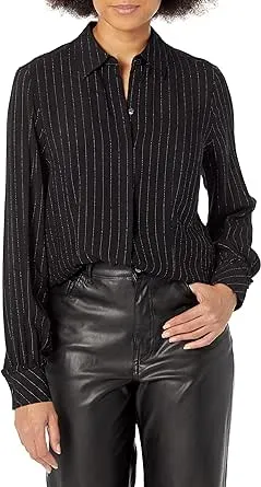 Mason Metallic Stripe Button-up Blouse In Black