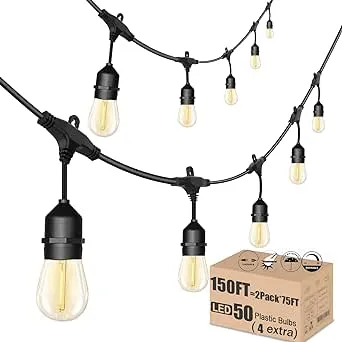 Meidaoduo String Lights for Outside LED 150 ft Shatterproof Patio Lights with 50 Waterproof Bulbs for Outdoor Backyard Bistro Gazebo Lights, 2-Pack