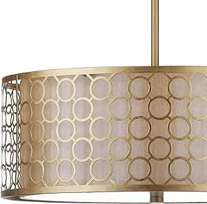 SAFAVIEH Lighting Collection Giotta Farmhouse Antique Gold 18-inch Diameter Adjustable Pendant Light Fixture (LED Bulbs Included)