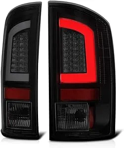 VIPMOTOZ Premium OLED Neon Tube Tail Light Lamp For 2002-2006 Compatible with Dodge RAM 1500 2500 3500 - Matte Black Housing, Smoke Lens, Driver & Passenger Side