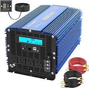 VOLTWORKS 3000W Pure Sine Wave Power Inverter 3000 Watt 12V DC to 110V 120V AC ETL Listed UL458 Compatible with Starlink & Lithium Battery for Off-Grid Solar Car RV Truck Boat with 30FT Wired Remote