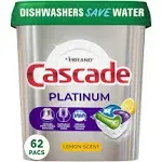 Cascade Platinum Dishwasher Detergent, Lemon Scent, Actionpacs - 62 actionpacs, 979 g