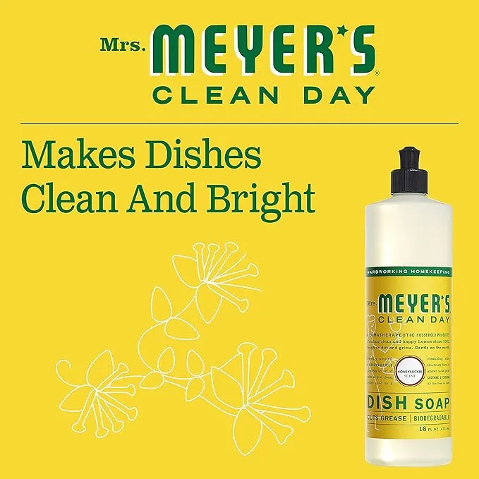 Mrs. Meyer's Kitchen Set, Dish Soap, Hand Soap, and Multi-Surface Cleaner, 3 CT (Honeysuckle)