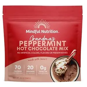 Mindful Nutrition Grandmas Organic Hot Chocolate Mix I Dairy Free Hot Cocoa Mix I Plant Based Chocolate Milk Powder I Organic Dark Chocolate Beverages I Coffee Creamer Substitute Fat Free - 12oz (Peppermint)