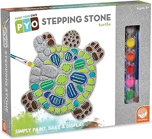 MindWare Paint Your Own Stepping Stone: Turtle - Paint Your Own Stepping Stones for Kids Craft Kit Includes Paint, Brushes and Instructions