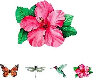 Screen Magnets - Keep People and Pets from Running Into Screen Doors & Patch Holes with Screen Door Magnets - Made in USA - Hibiscus - 4 x 5 inches - 2 Pack (1 Pair)