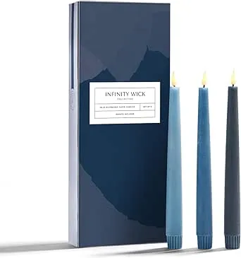 LampLust Blue Flameless Taper Candles Battery Operated: 3 Pack, 9 Inch, LED Candlesticks, Real Wax, Remote & Timer Included, Passover Decorations Blue Home Decor