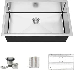 TORVA 28-Inch Undermount Kitchen Sink, Premium 304 Stainless Steel Bar Sink - 10 Inches Deep Basin Single Bowl Sink