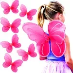 Butterfly Craze Girls' Fairy, Angel, or Butterfly Wings Costumes & Dress Up Collection: Set of 6, Magical Delights, Favors or Supplies for Kids, Make Your Little One's Birthday Party Special, Hot Pink