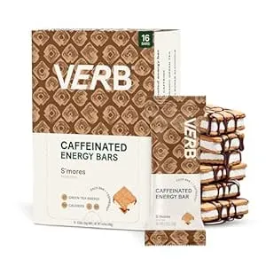 Verb Energy - S'mores Caffeinated Snack Bars - 110-Calorie Low Sugar Energy Bar - Nutrition Bars - Vegan Snacks - Gluten Free with Organic Green Tea, 26g (Pack of 16)