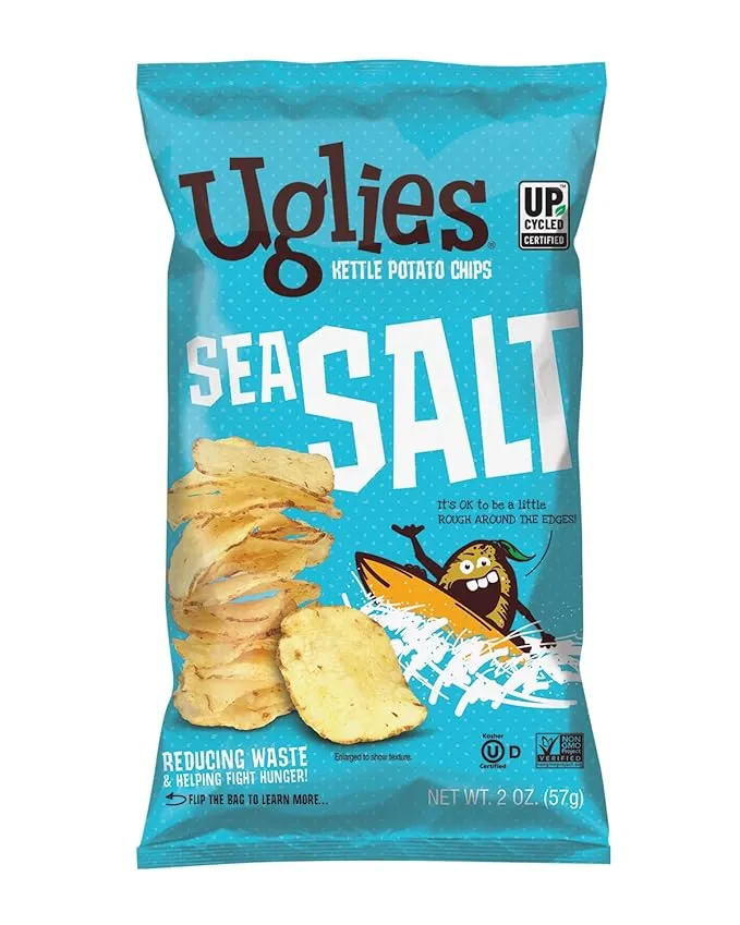 UGLIES Kettle-Cooked Potato Chips, Gluten-Free Snacks, Kosher-Friendly Chips, Non-GMO Snacks for Kids or Office, Lunch Snacks, Individual Snack Packs, Sea Salt Potato Chips, 6 Oz. Each, Pack of 4