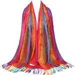 Neelamvar Fashion Colorful Flowers Jacquard Cotton Pashmina Women Wrap Shawl Tassels Scarves 75" x 27.5" (THM08-01)