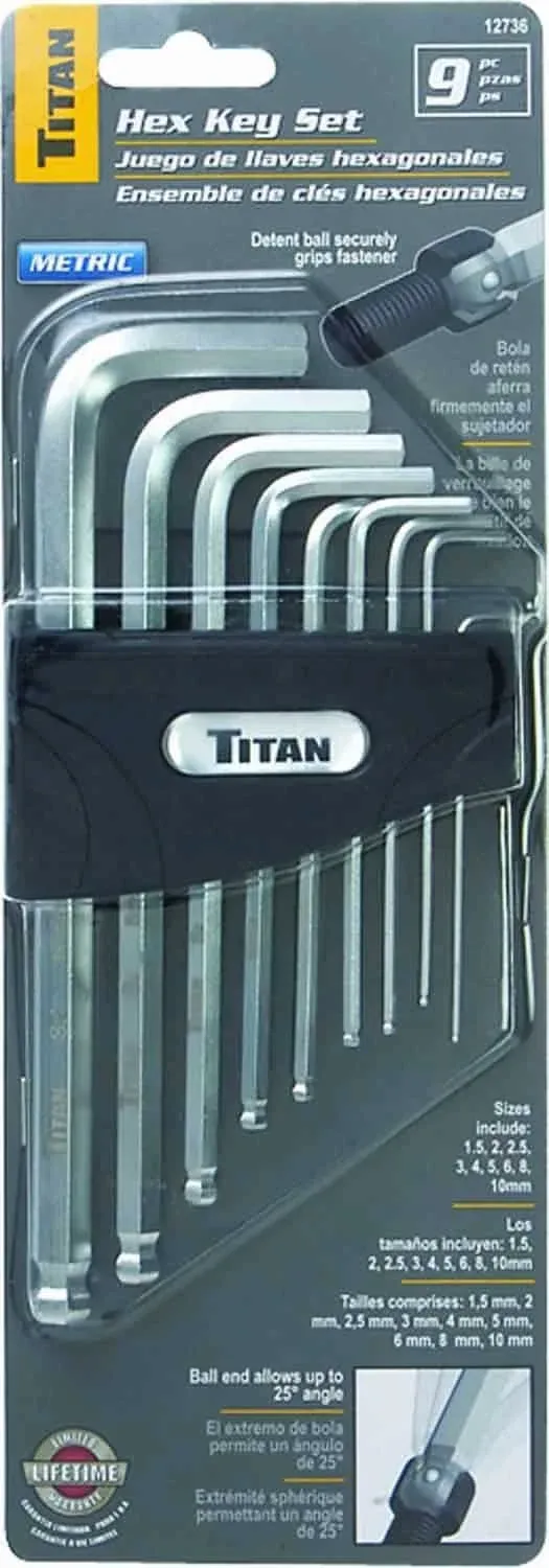 Titan 12736 9 Piece Metric Detent Ball Hex Key Set