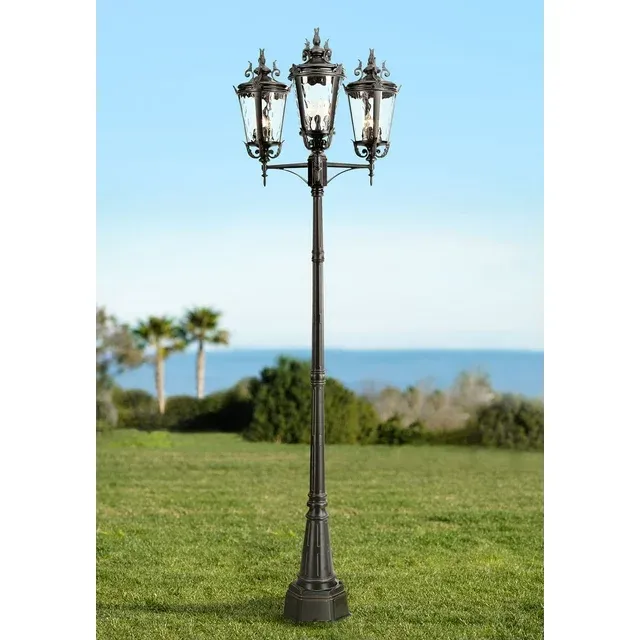 Casa Marseille™ 100"H Black Outdoor 3-Light Post Light