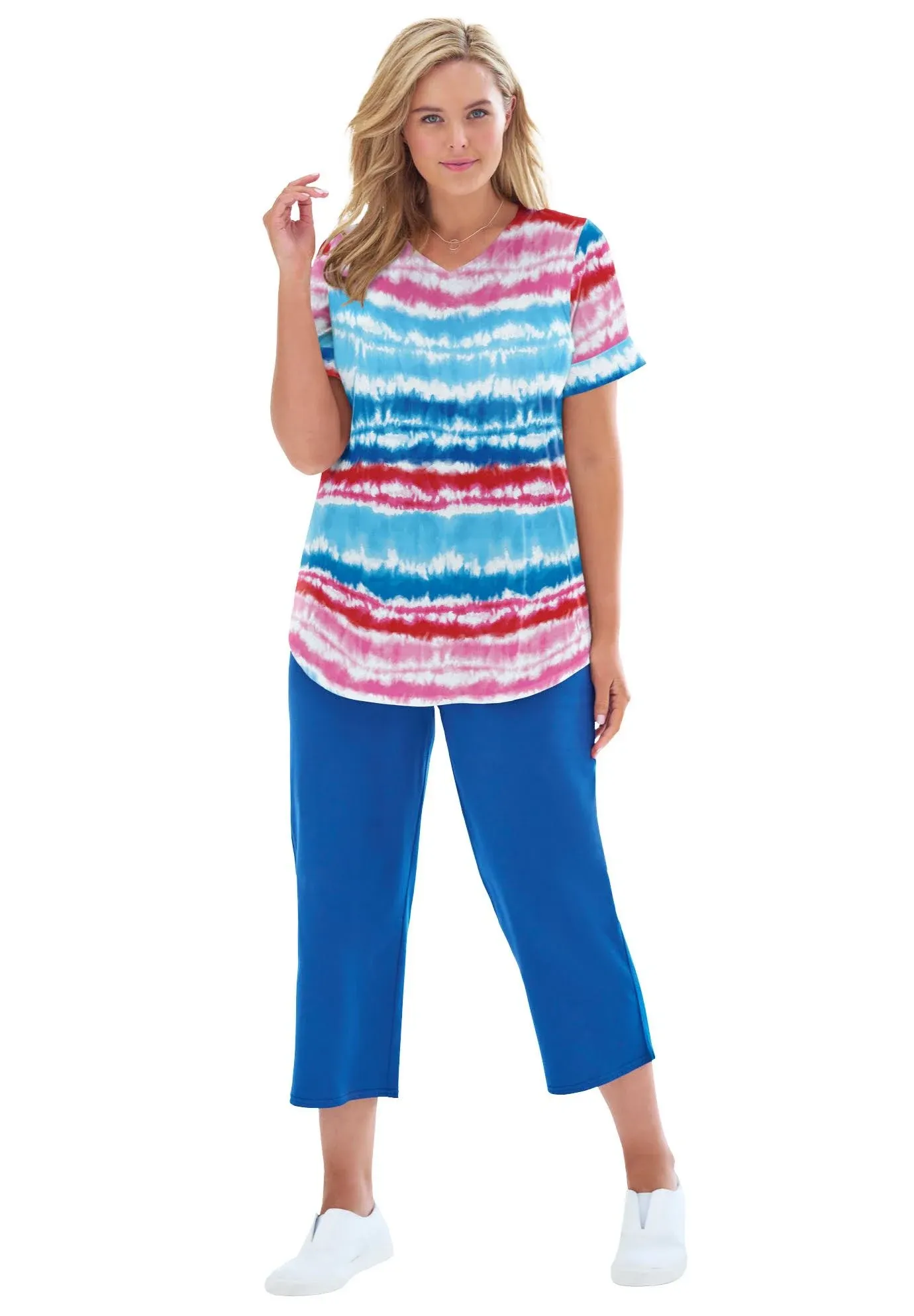 Plus Size Women's Two-Piece V-Neck Tunic & Capri Set by Woman Within in Paradise ...