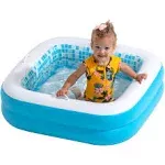 Inflatable Baby Pool with Blow Up Padded Floor, Grip Handle Bars and Drain Skin Safe Small Square Kiddie Pool, Mini Ba