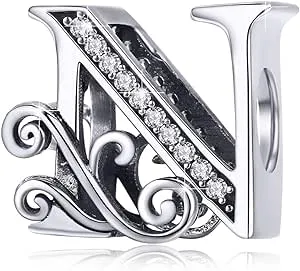 BISAER 925 Sterling Silver Initial Letter A-Z Charms for Bracelets Alphabet Beads Charm Jewelry Gifts