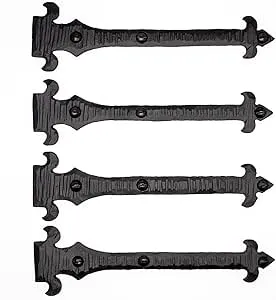 4 Pack 6 Inch Black Faux Strap Hinges - Decorative Dummy Faux Doors Hinge – Rustic Iron Hinges for Farmhouse Shutter, Carriage Door, Barn Door, Castle Door, and Gates – Nouvelle Fleur De Lis Series