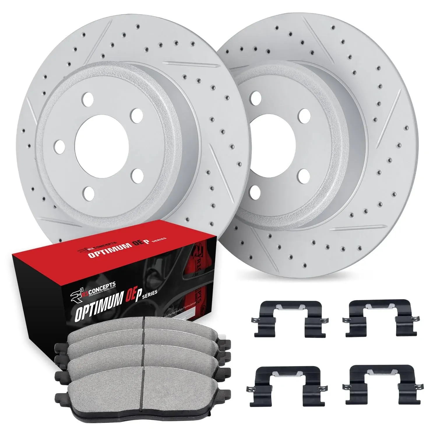 R1 Concepts Rear Brakes and Rotors Kit |Rear Brake Pads| Brake Rotors and Pads| Optimum OEp Brake Pads and Rotors |Hardware Kit|fits 2012-2022 Subaru Crosstrek, Forester, Impreza, XV Crosstrek