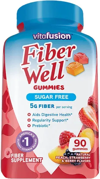 Vita-Fusion Fiber Well Sugar Free Gummies Supplement, Peach, Strawberry and BlackBerry Flavored Supplements,Peach,Strawberry (220 Count) 2 Pack