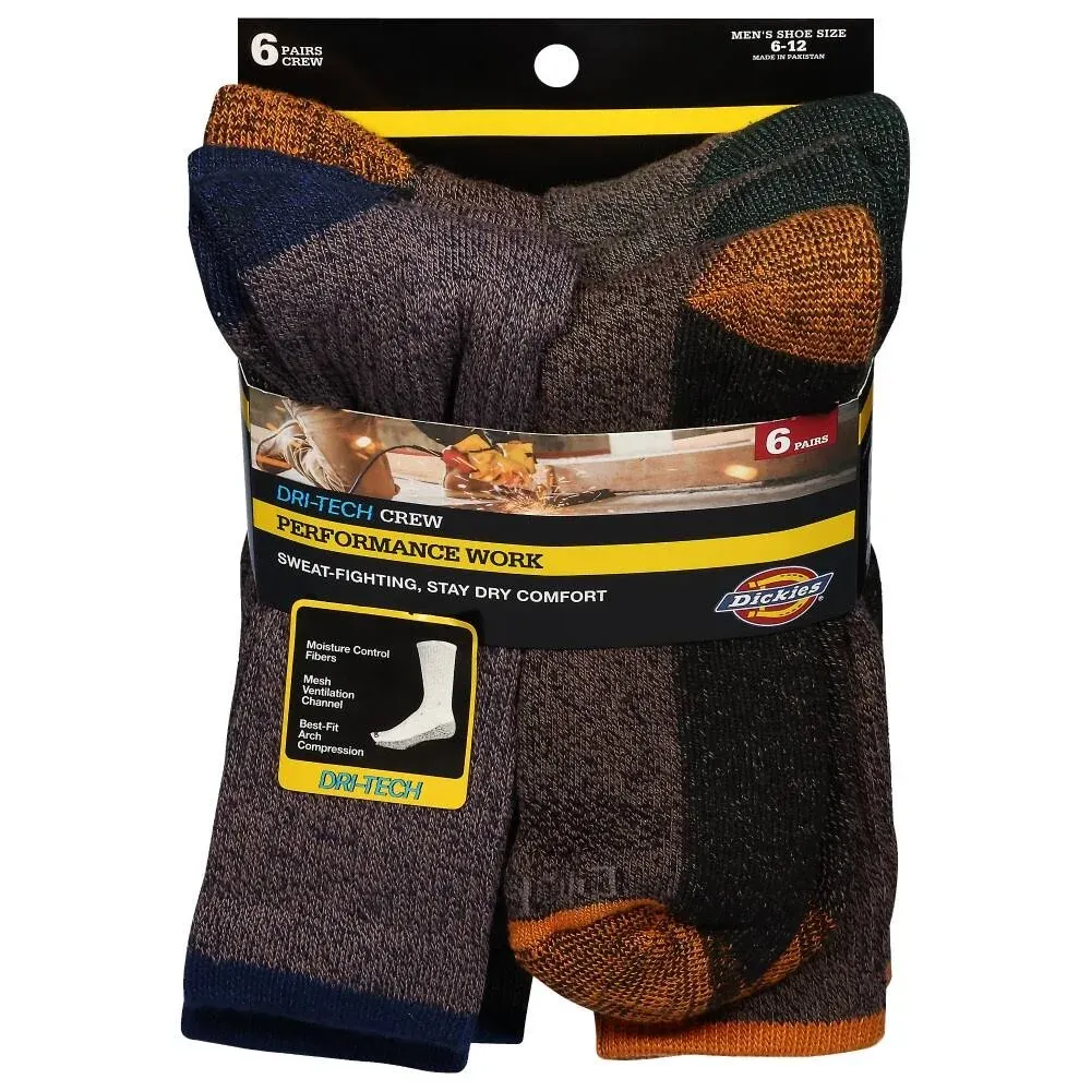 Men's Dickies 6-Pack Dri-Tech Comfort Moisture-Control Crew Socks, Size: 6-12, Brown