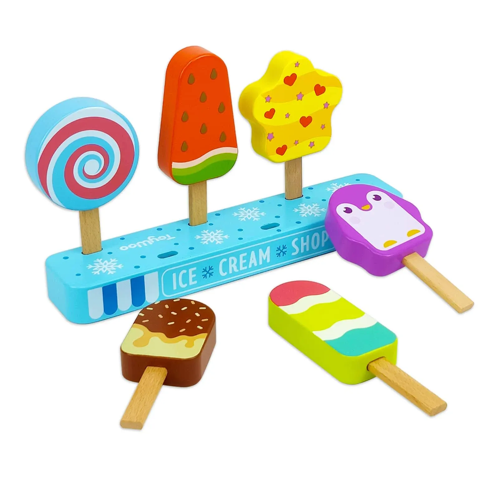 Wooden Ice Cream Toy for Kids, Toddlers Ice Lolly Pops Pretend Play Food Toys Ice Cream Shop Playset Gifts for Kids Age 3 4 5 6 Years Old