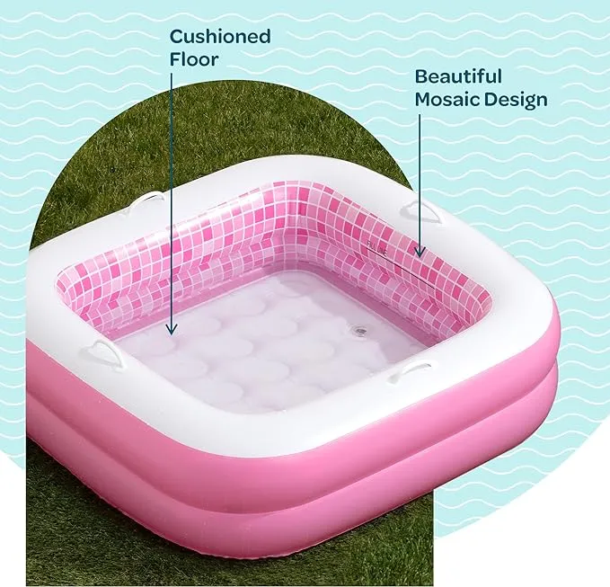 Baby Pool with Grip Handles, Padded Floor, DRAIN; Bathtub & Ball Pit for Toddlers, 34" Playful Pink