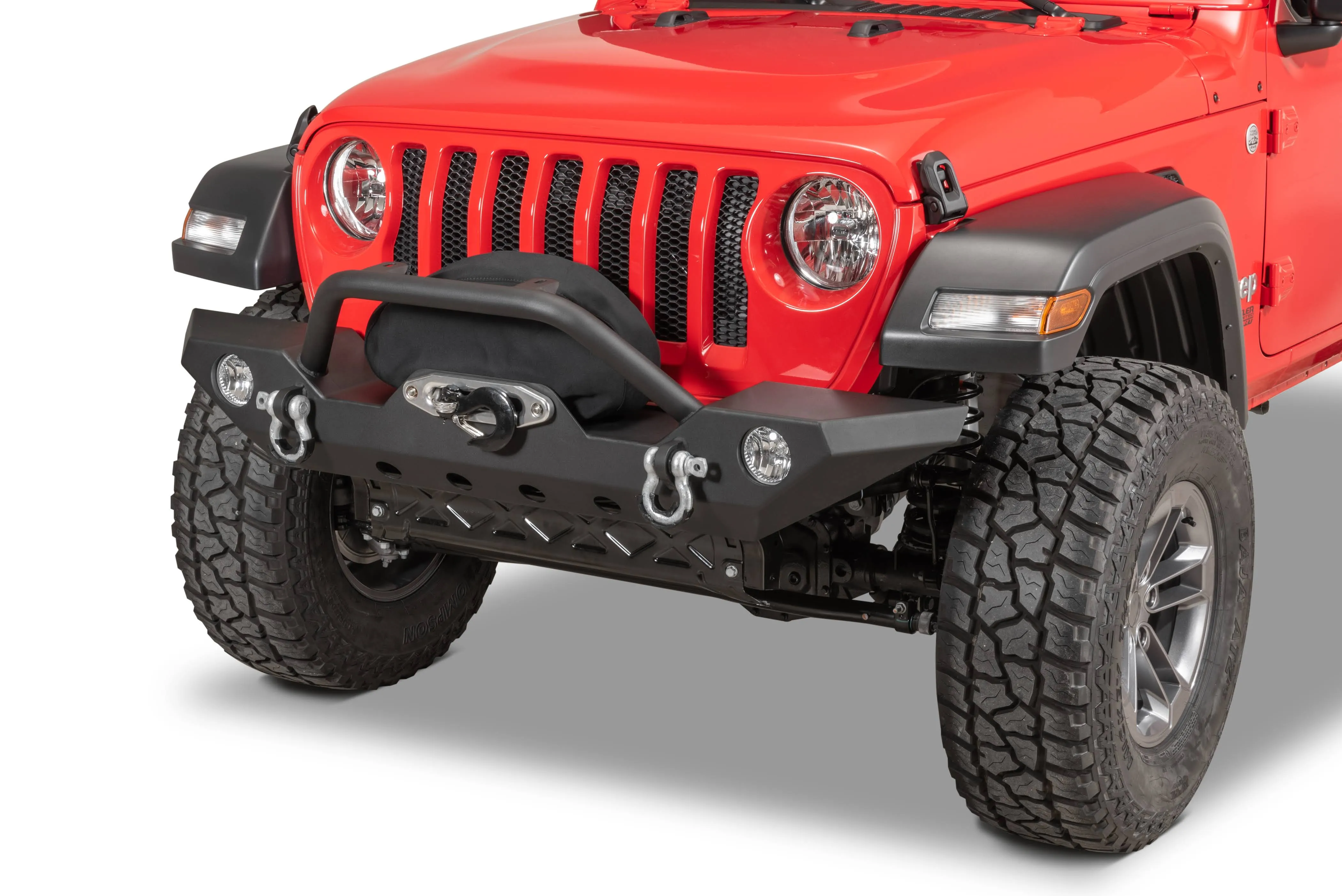 TACTIK HD Offroad Front Bumper with Grille Guard Hoop Kit - Fits Jeep Wrangler JL, JLU & Gladiator JT 2018-2022 - Includes Winch Mount Plate & D-Ring Pair - Fog Light Provisions, Jeep Gladiator Bumper