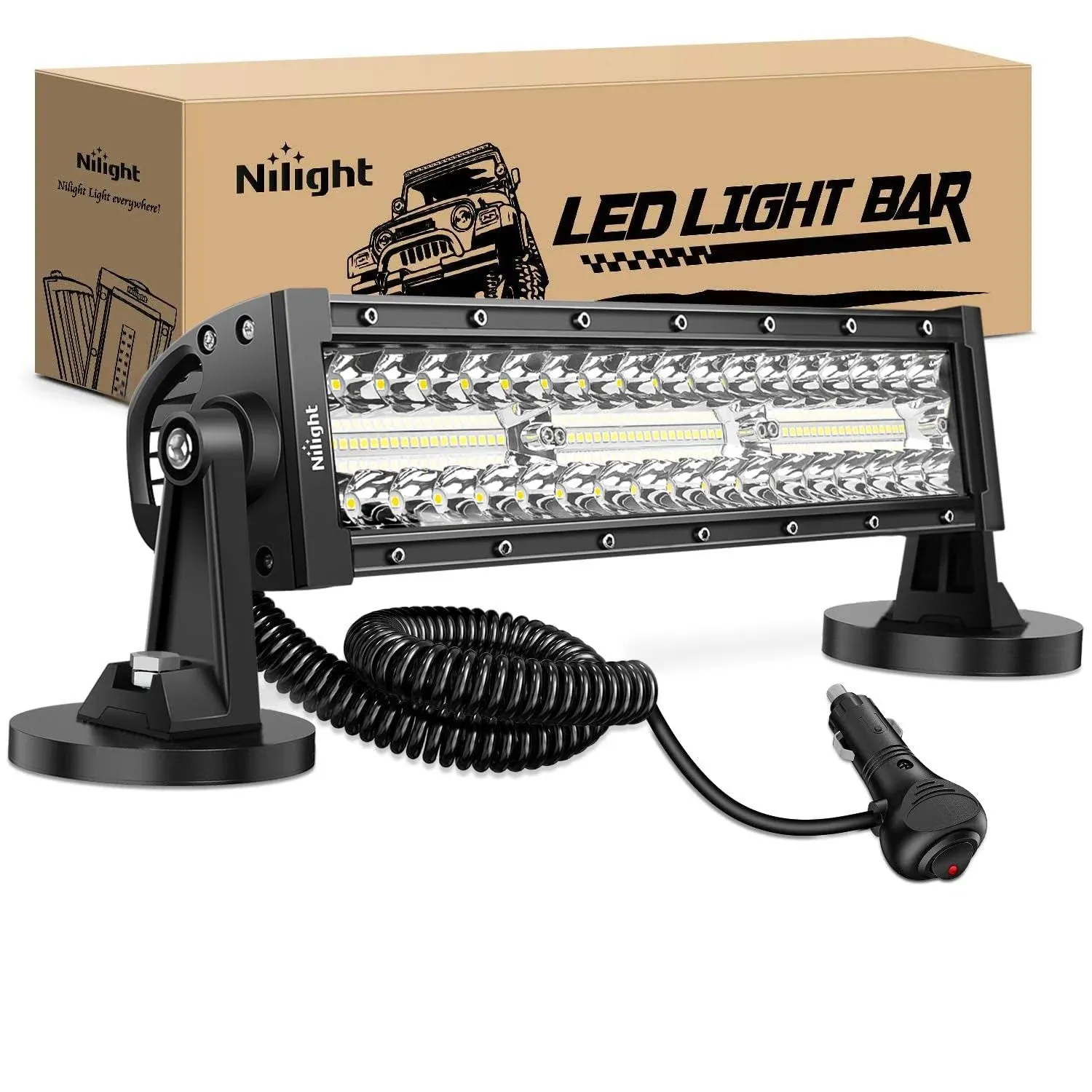 Nilight LED Light Bar 13.5Inch Triple Row Cigarette Lighter Wiring Bumper Lights