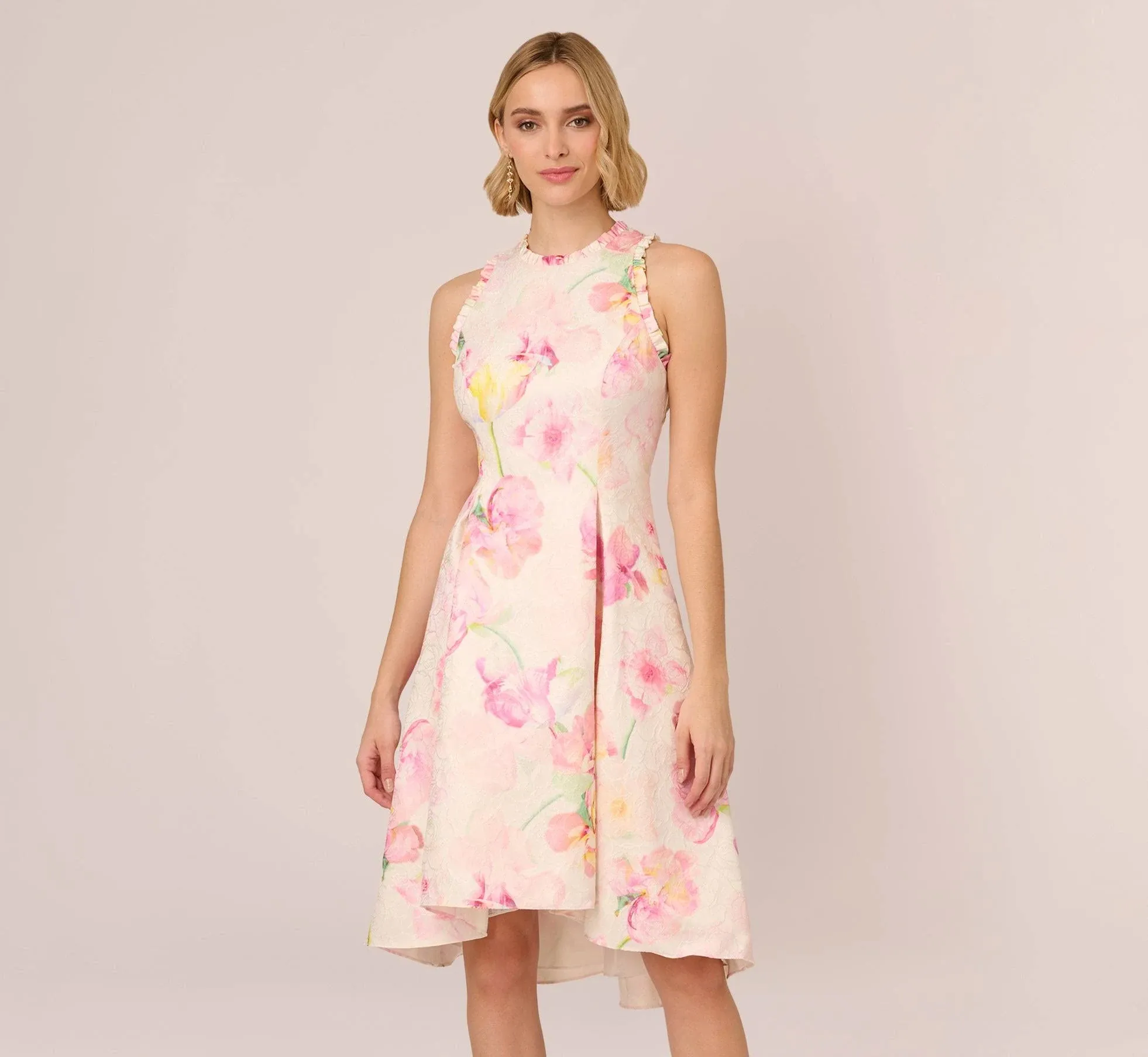 Adrianna Papell Women's Floral Jacquard High-Low Dress