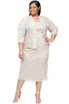 S.L. Fashions Women's Plus Size Sleeveless Tea Length Sequin Lace Dress with Jacket