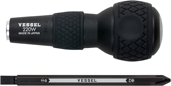 VESSEL BALL GRIP 1/4" Hex. Bit Interchangeable Screwdriver (Bit 1PC. (+2 and -6) SET. 220W62J)