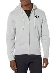 True Religion Men's Classic Logo Zip Up Drawstring Hoodie - Heather Grey - Size M