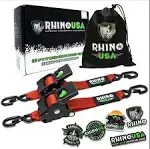 Rhino USA 2”x10’ Retractable E-Track Ratchet Straps: 3,033 Max Break Strength – Perfect for UTV’s, ATV’s and Other Cargo (Gray - 4 Pack)