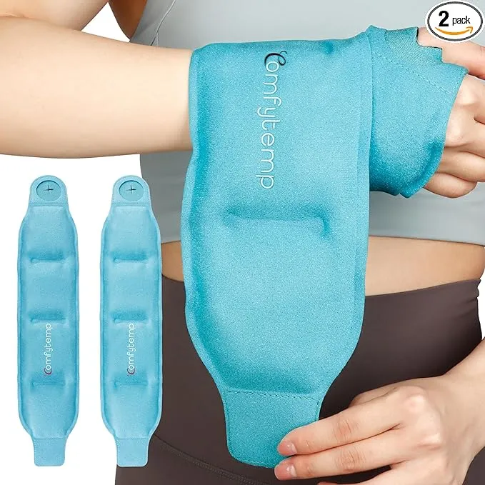 Comfytemp Wrist Ice Pack Wrap for Carpal Tunnel Relief, 2 Gel Packs, FSA HSA Eligible, Hot Cold Compression Brace for Hand Injuries Reusable, Achilles Tendonitis, Tenosynovitis, Men Women Surgery Gift