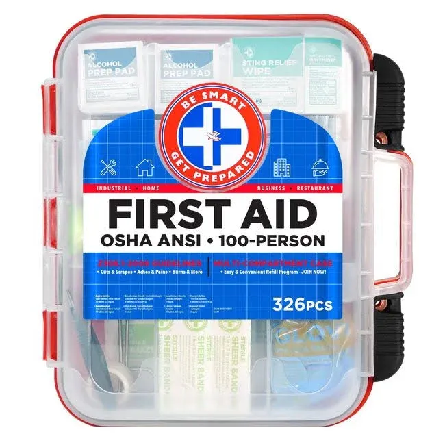 First Aid Kit Hard Red Case 326 Pieces Exceeds Osha and ANSI Guidelines