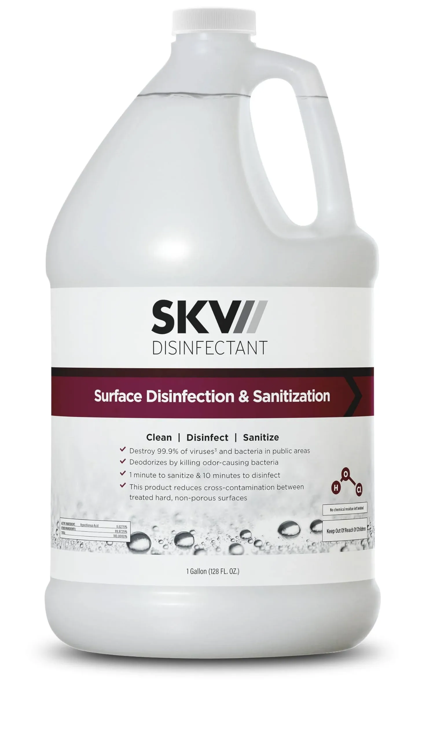 SKV Surface Disinfection and Sanitization | Cleans, Deodorizes, and Disinfects, Made with Hypochlorous Acid and Destroys 99.9% of Viruses and Bacteria. 1 Gallon