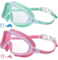 Seago Swim Goggles 2 Pack Anti-Fog Anti-UV Wide View Swimming Goggles for Kids 3-15