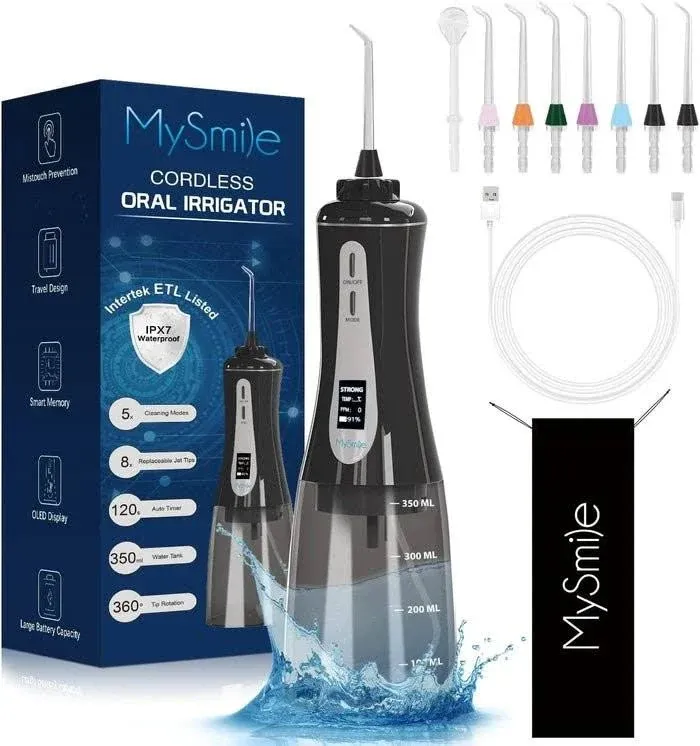 MySmile Teeth LP211 Cordless Select Water Flosser, Black