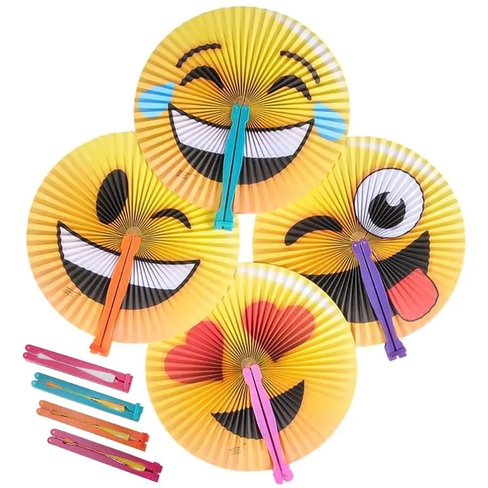 Emoticon Handheld Folding Fans for Kids, Pack of 12, Assorted Emoticons, 10" Foldable Fans for Boys and Girls, Emoticon Birthday Party Favors and Supplies, Cute Goodie Bag Fillers