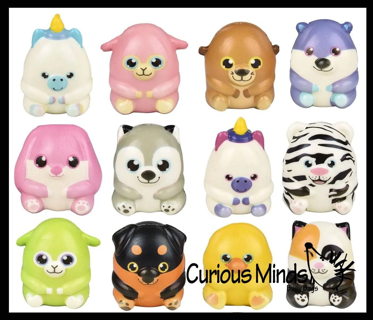 Set of 12 (1 Dozen) Cute Chunky Micro Slow Rise Squishy Toys - Mini Animal Fidgets - Memory Foam Party Favors, Prizes, OT (Random Selection)