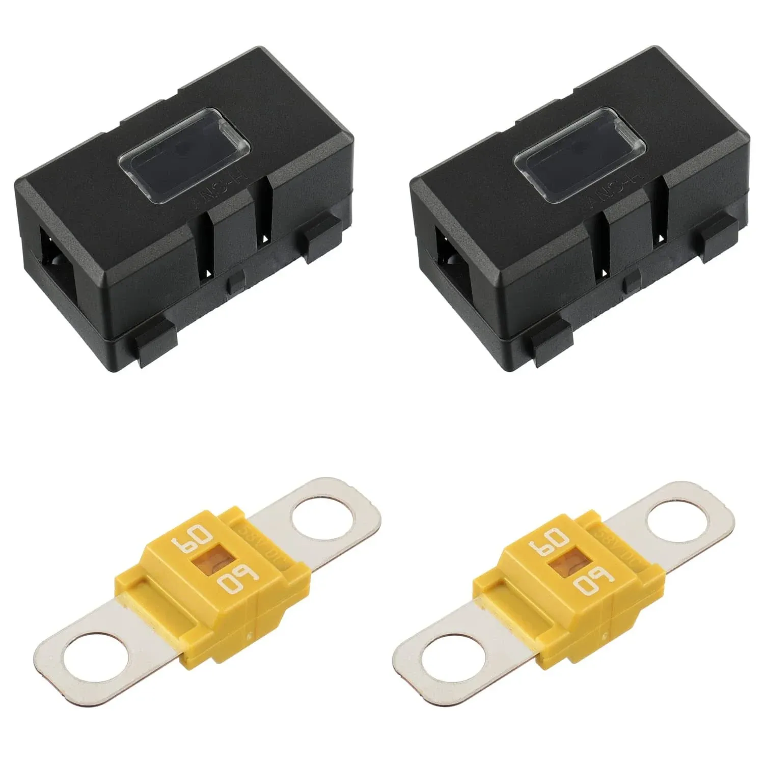 BOJACK 60 Amp AMI/Midi Fuse Holders and High Current Bolt-on Midi Fuses 60A for Cars Trucks Vehicles (Pack of 2