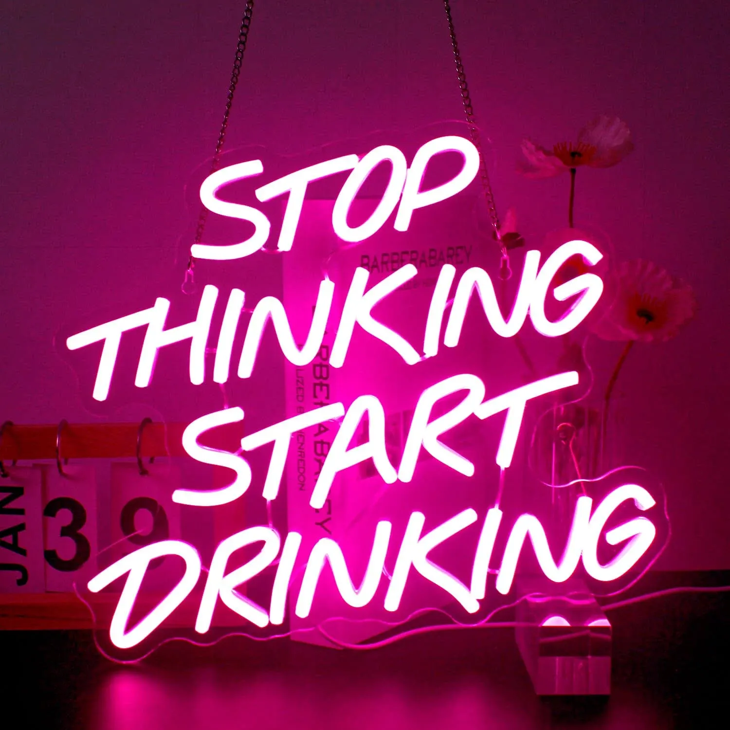 Stop Thinking Start Drinking Neon Sign Pink Led Neon Signs Letter Neon Lights...