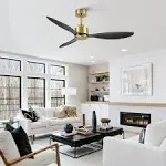 Breezary 52 inch Gold Ceiling Fan with Remote Without Light(3-Blade) Black