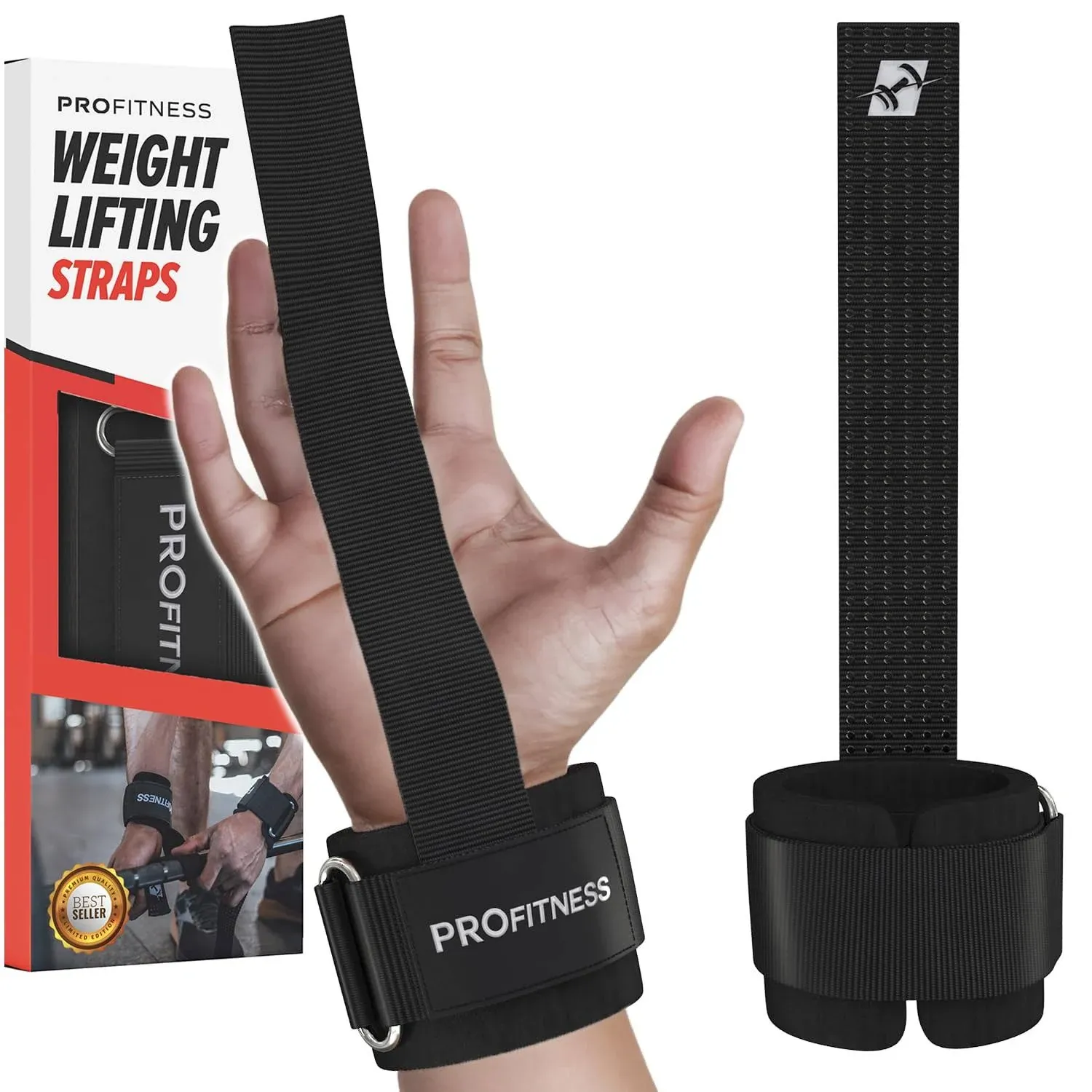 ProFitness Weight Lifting Straps - 10” Long Wrist Straps for Weightlifting - Padded Neoprene Lifting Straps Gym with Non Slip Silicone Grip Men and Women - Weightlifting Wrist Straps