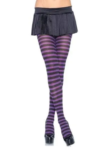 Leg Avenue Women's Plus Size Stripe Tights, Black/Purple, 3X-4X