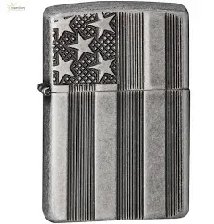 Zippo Lighter American Flag Armor Antique Silver Plate