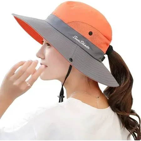 WOMEN&#x27;S Ponytail Sun Hat UV Protection Foldable Orange