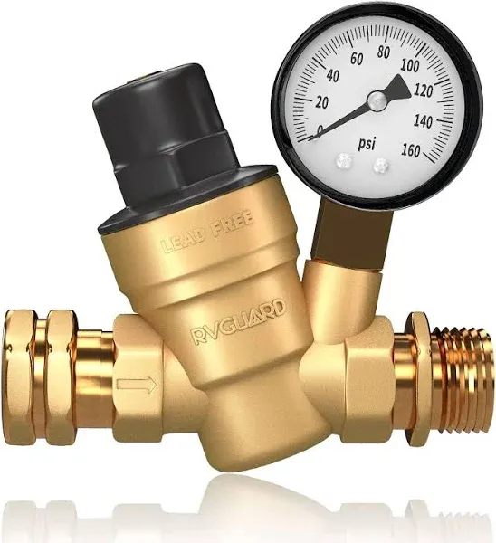 RV Water Pressure Regulator Valve, Brass Lead-Free Adjustable Water Pressure...